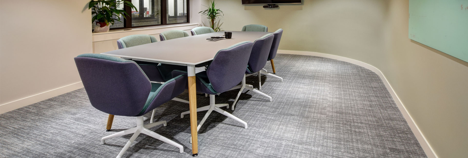 Wilson office meeting table with solid oak leg