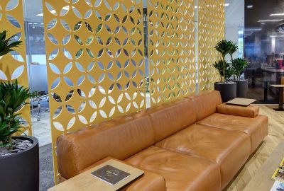 Leather office sofa installation