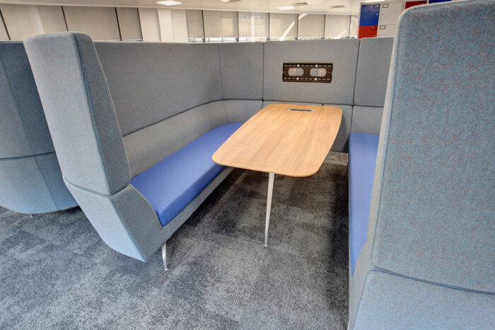 High back media booth