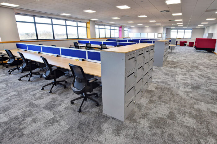 Bench office desks with lockers