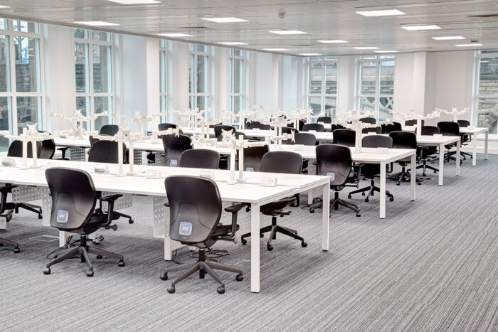 Office desks with goalpost legs