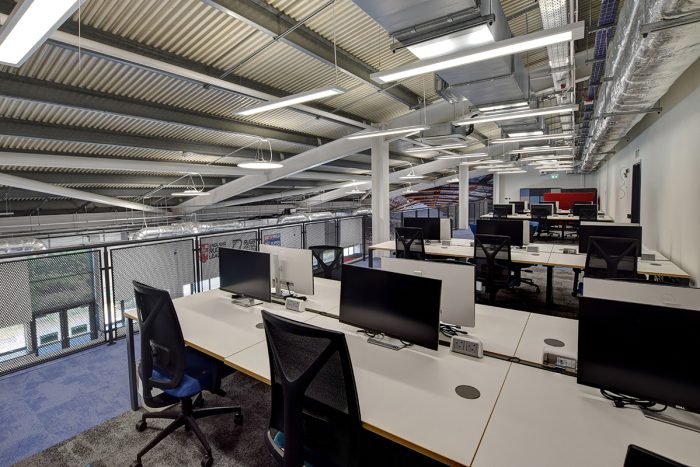 Office desks with task chairs