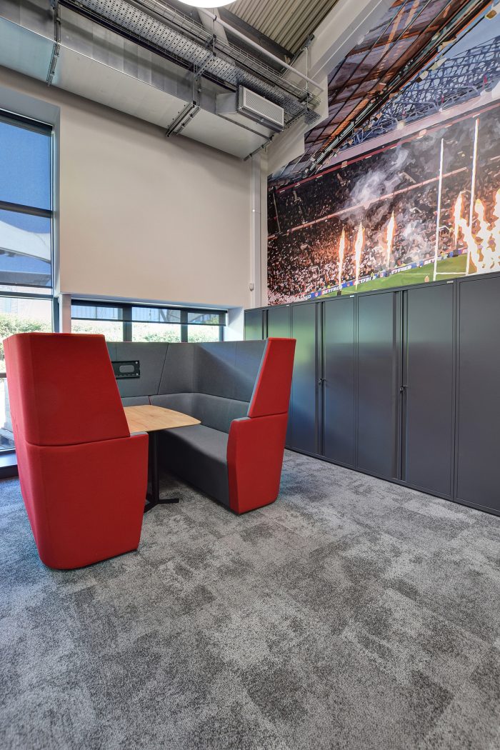 Office media booth with two tone fabric