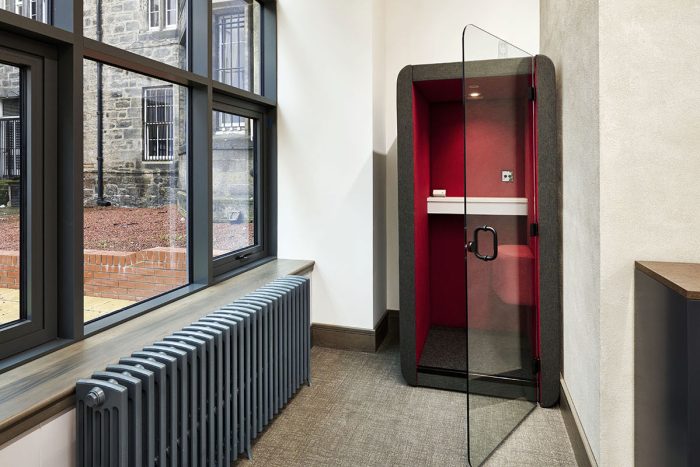 Office phone pod with enclosed screen