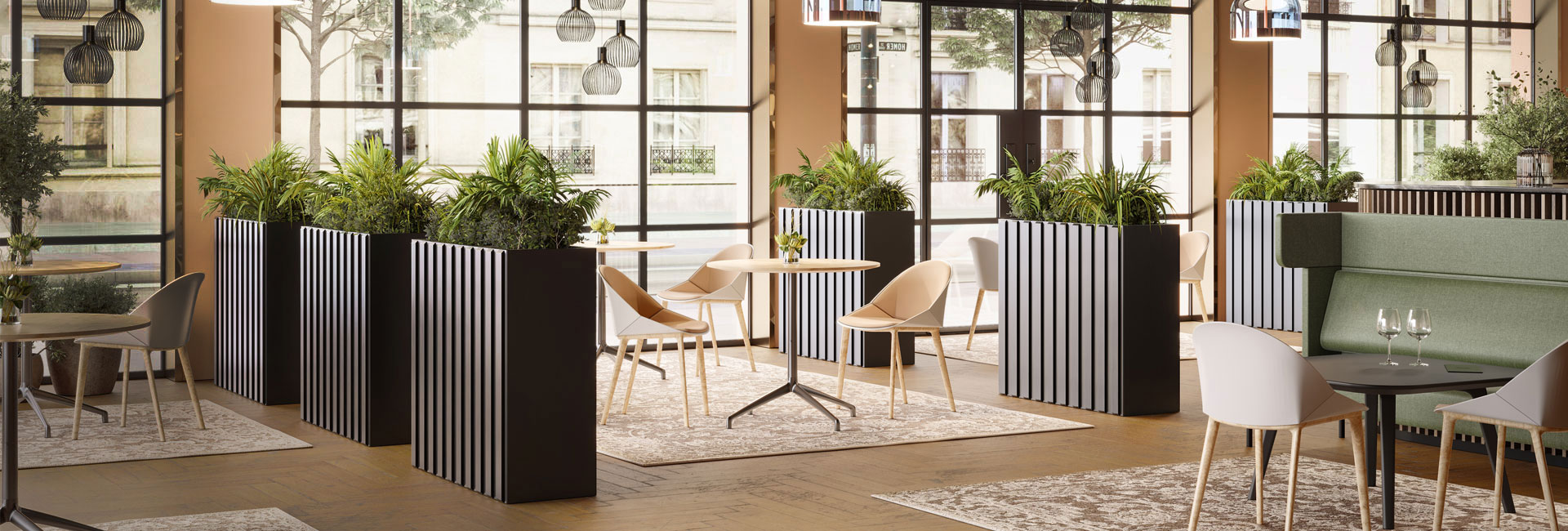 Papillon office cafe chair and Fauna indoor office planters