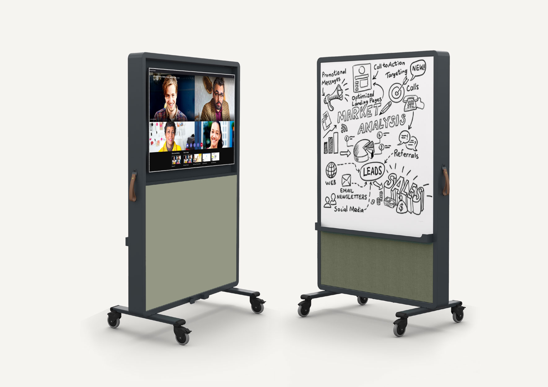 Hoop mobile AV stands on wheels