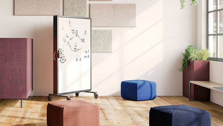 Hoop mobile whiteboard on wheels