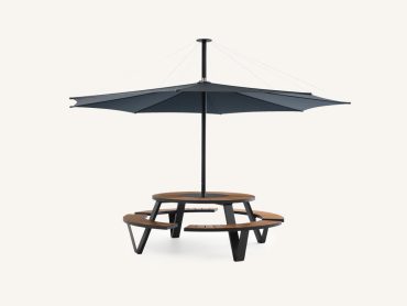 Commercial outdoor bench seating with parasol