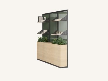 Connection Harp office bookcase and planters