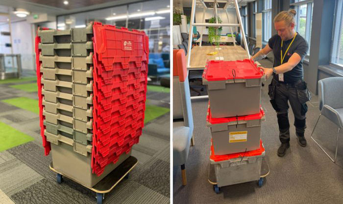 Office furniture storage crates